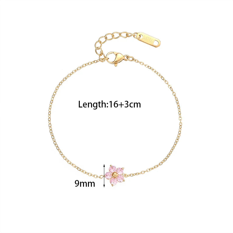 New Stainless Steel 16K Gold Plated Colorful Cubic Zirconia Flower Bracelet  for Women Girls Waterproof Dainty Bracelet Jewelry