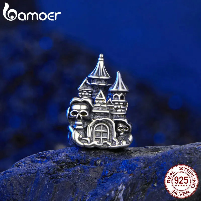 BAMOER Solid 925 Sterling Silver Haunted Castle Charm Beads fit Original Bracelet & Necklaces Halloween Jewelry DIY SCC2896