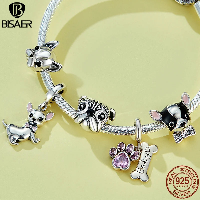 BISAER - Colgante de plata de ley 925 con forma de perro salchicha, diseño de animal doméstico, chapado en platino, apto para pulseras de mujer, joyería fina