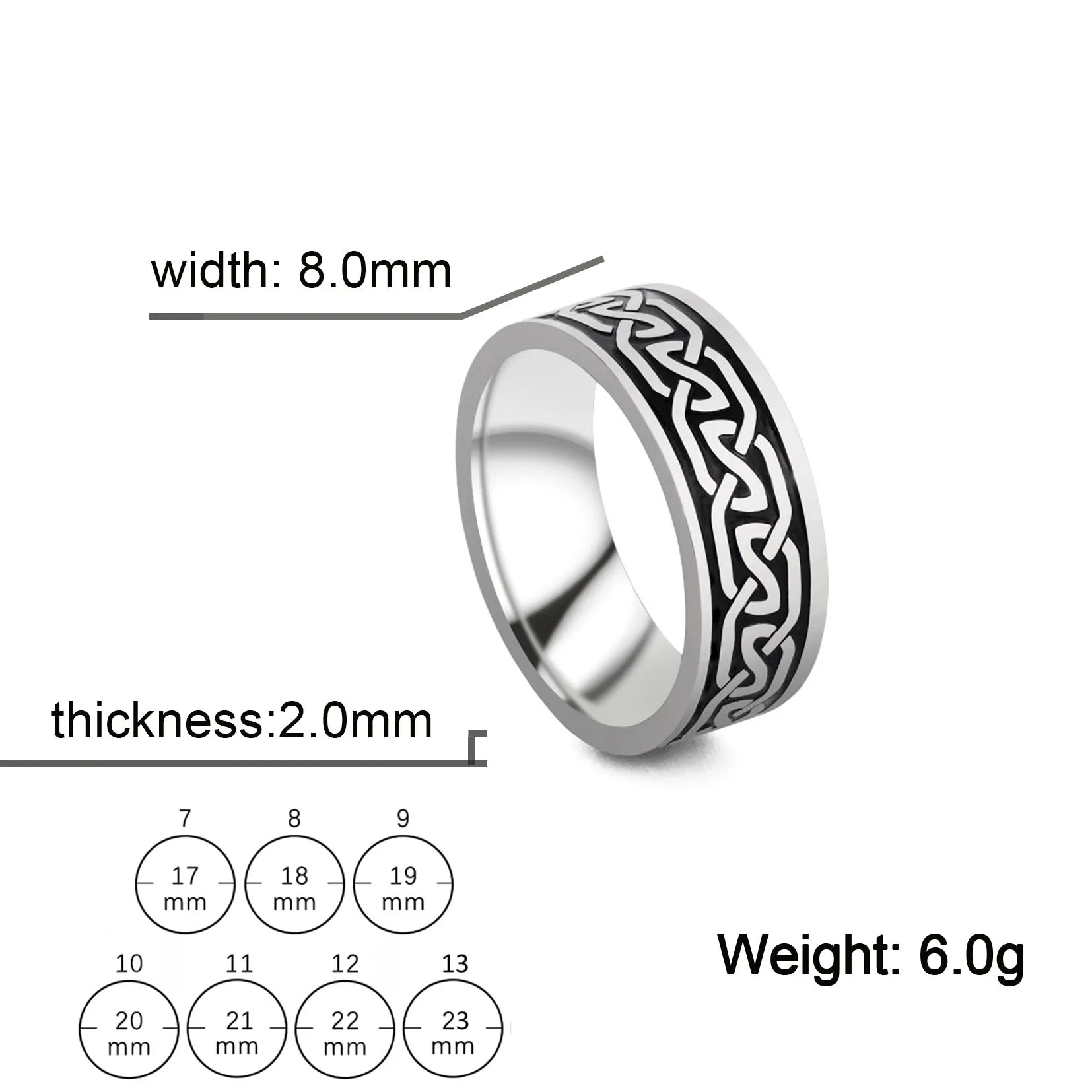 Fashion 8mm Men Rings Stainless Steel Celtic Knot Ring Rope Winding Finger Ring Men Wedding Band Jewelry Gifts Free shipping