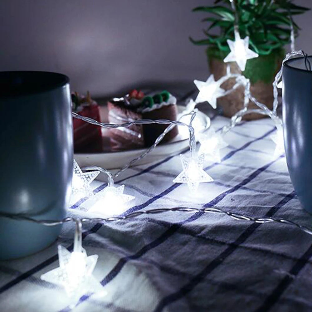 Guirnalda de luces LED para exteriores, cadena de luces con forma de estrella, luces de hadas, luces para fiestas, hogar, boda, jardín, decoración navideña