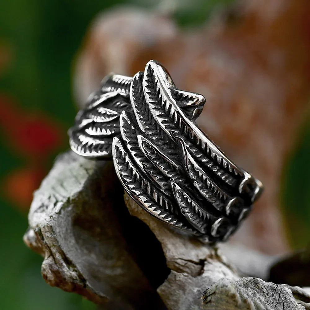 New Vintage Double Feather Rings For Men Women 316L Stainless Steel Punk Hip Hop Fashion Creative Couple Jewelry Dropshipping