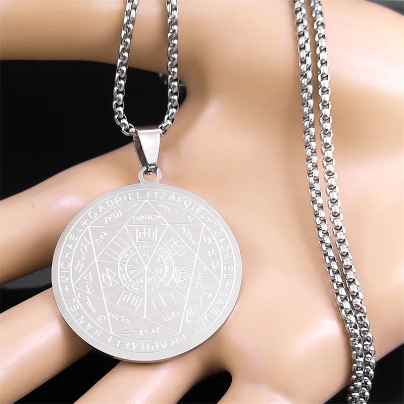 Seven Archangels Amulet Stainless Steel Necklaces Men Seal of Salomon Talisman Christian Protection Jewelry collar hombre N1162