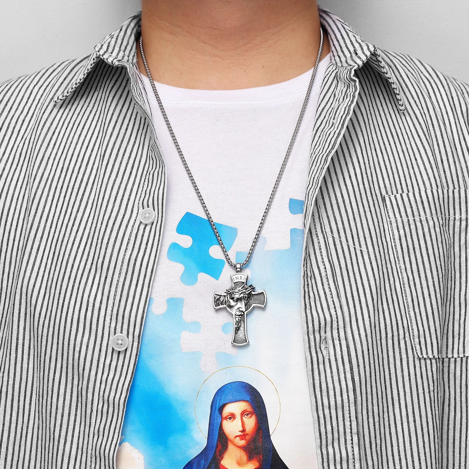 INRI Jesus Cross Religon Amulet Stainless Steel Men Women Necklaces Pendants Chain Punk Trendy Jewelry Creativity Gift Wholesale