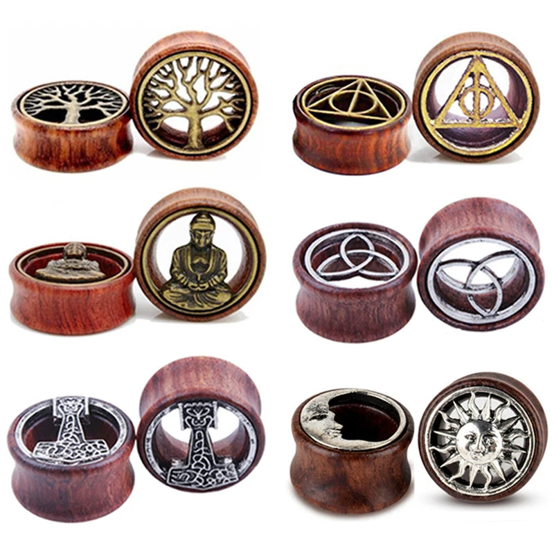 1 Pair Wood Ear Plugs Gauges Earrings Buddha Statue Women Men Flesh Tunnel Expander Piericing Stretcher Body Piercing Jewelry