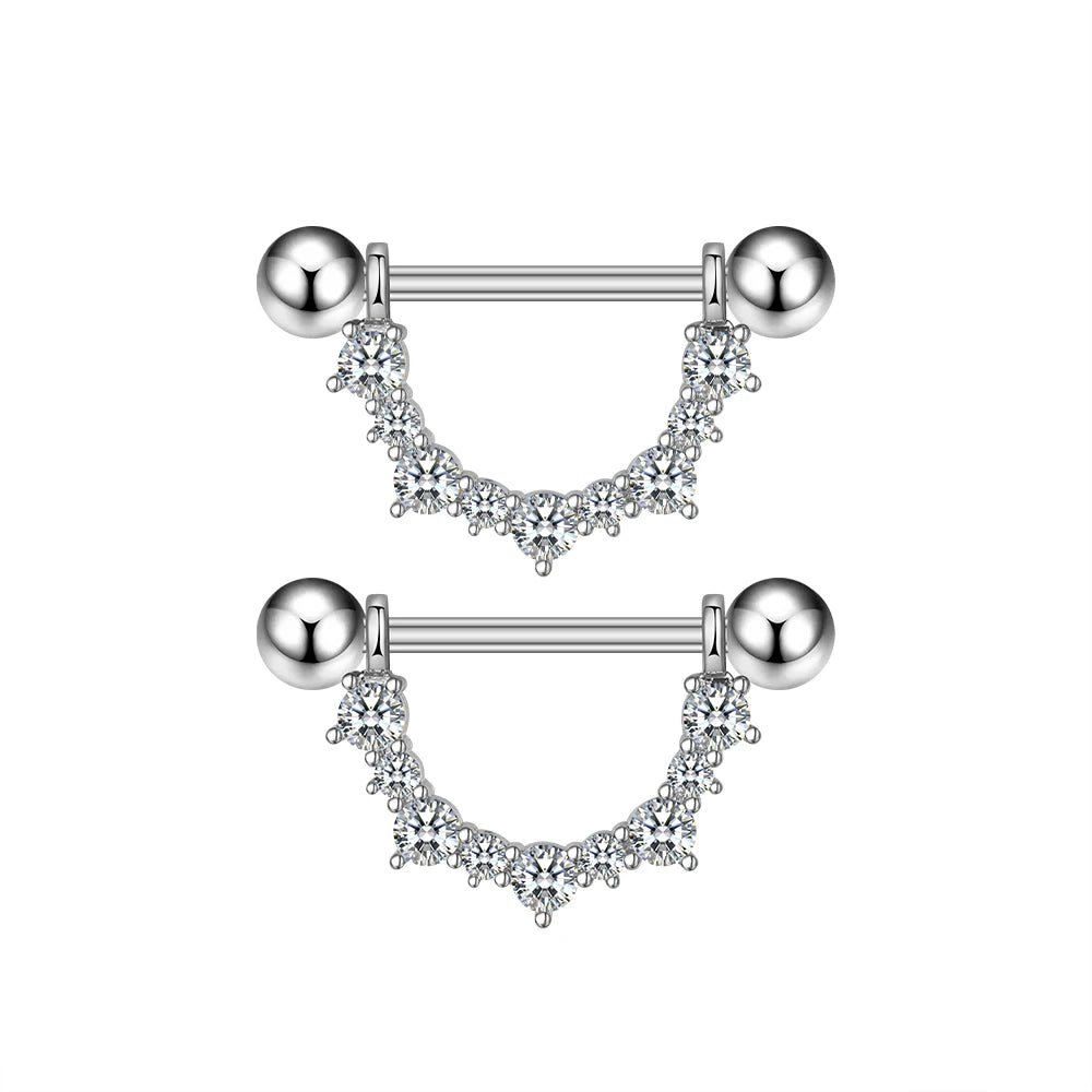 Both Sides Unscrew Chain Dangled Nipple Piercing Barbell Stainless Steel Flower Crystal Nipple Shield Cover Nipple Rings Jewelry