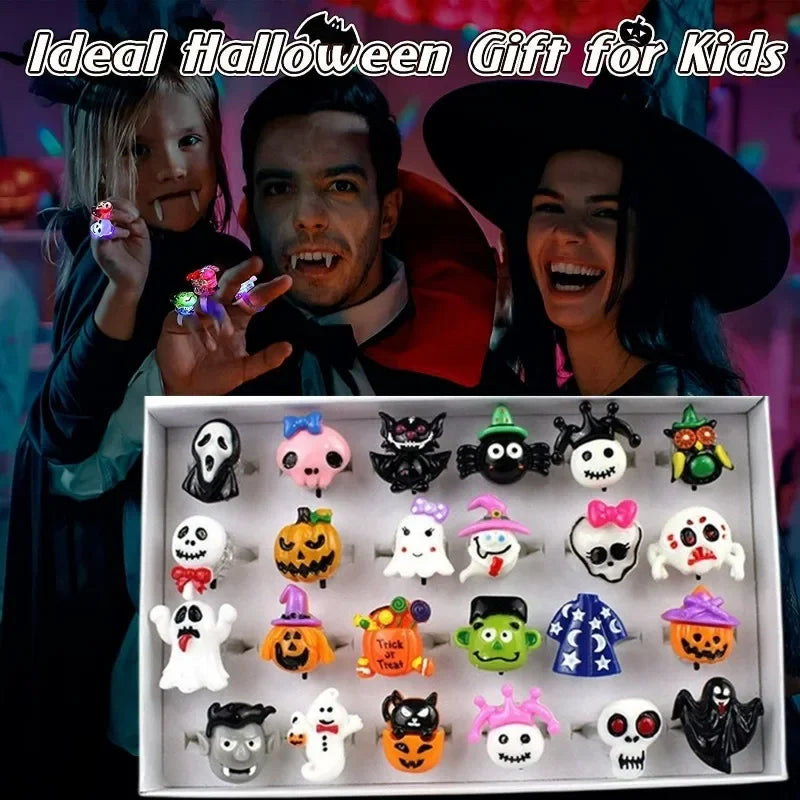 10–30 Stück LED leuchtende Halloween-Ringe, kreativer Kürbis-Geisterschädel, im Dunkeln leuchtende Fingerringe, Spielzeug, Lichter, Schmuck, Party-Geschenke