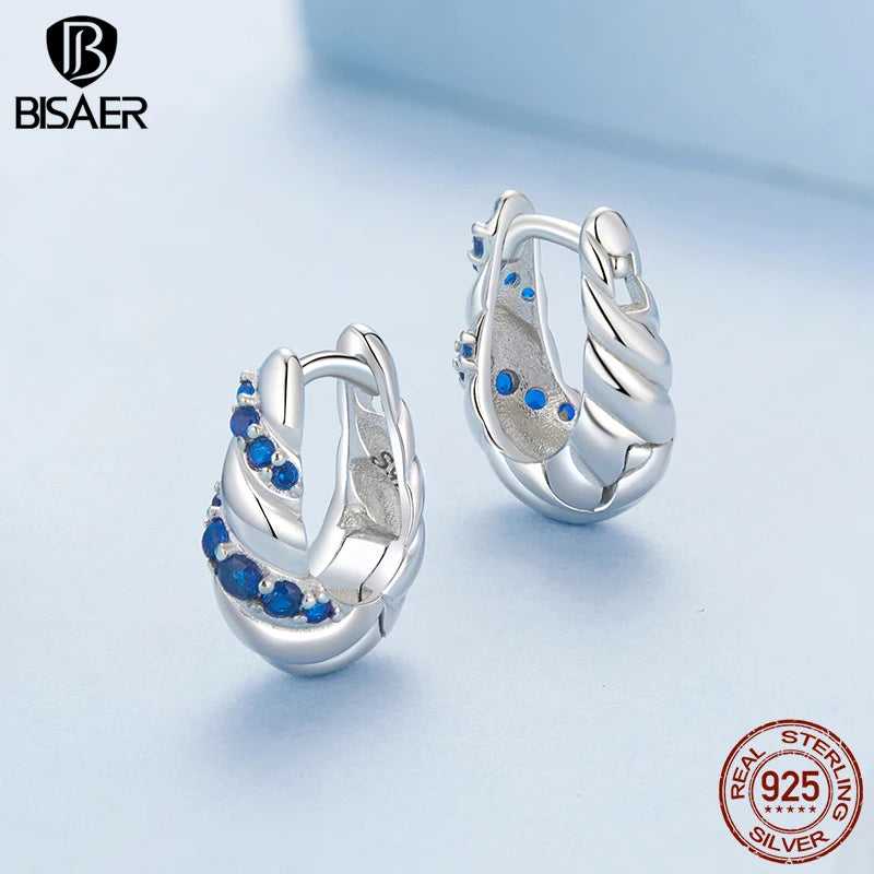 BISAER 925 Sterling Silver Twisted Hoop Earrinngs Metal Stud Earrings Hypoallergenic Classic for for Women Party Fine Jewelry