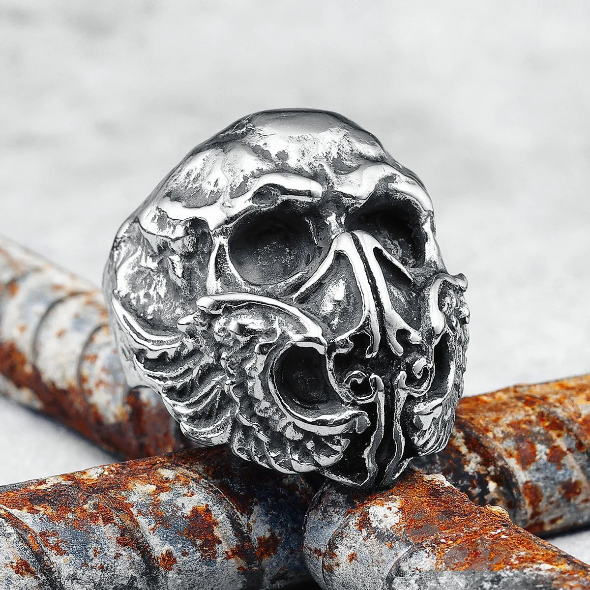 Mask Skull Men Rings 316L Stainless Steel Skeleton Wings Rock Punk Rap HipHop for Biker Rider Male Boyfriend Jewelry Best Gift