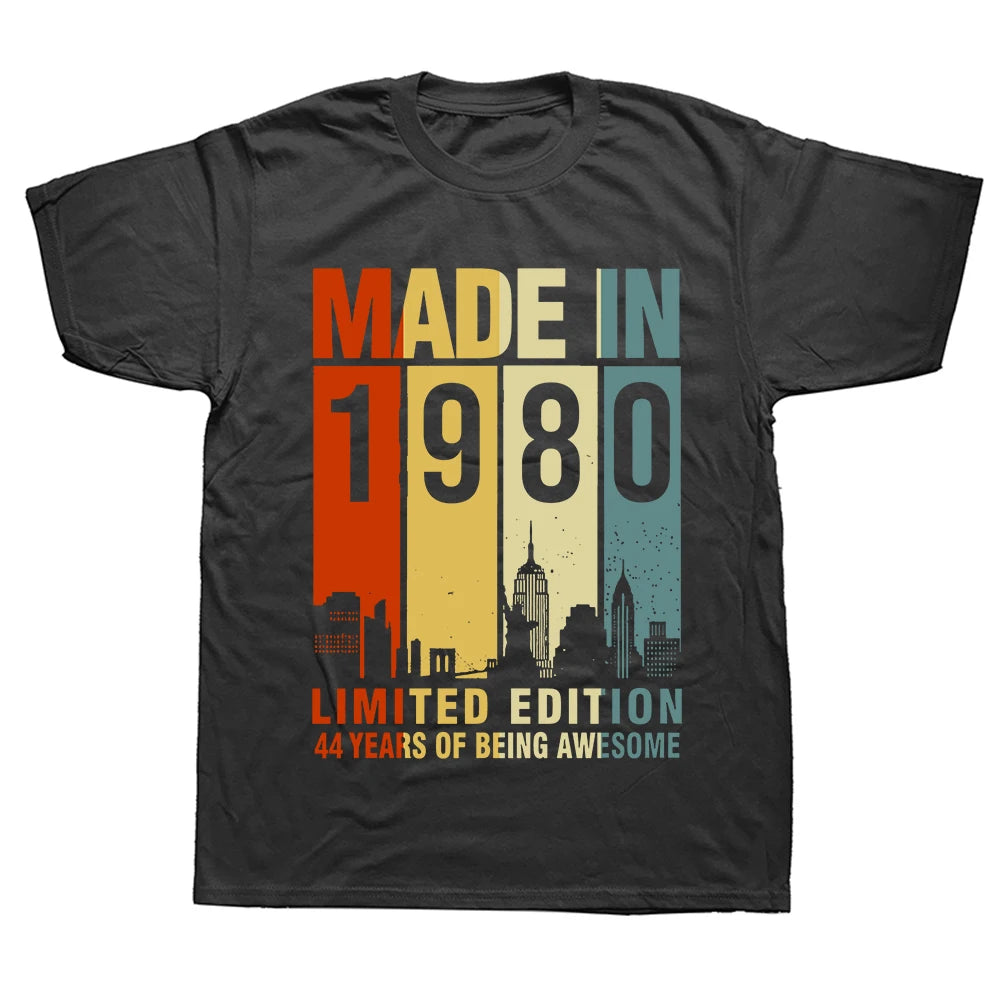 Made in 1980 Birthday Gifts 44 Year Old 44th Bday Present T Shirt Men Printed T-shirt Fashion Short Sleeve Anniversary Tee Tops