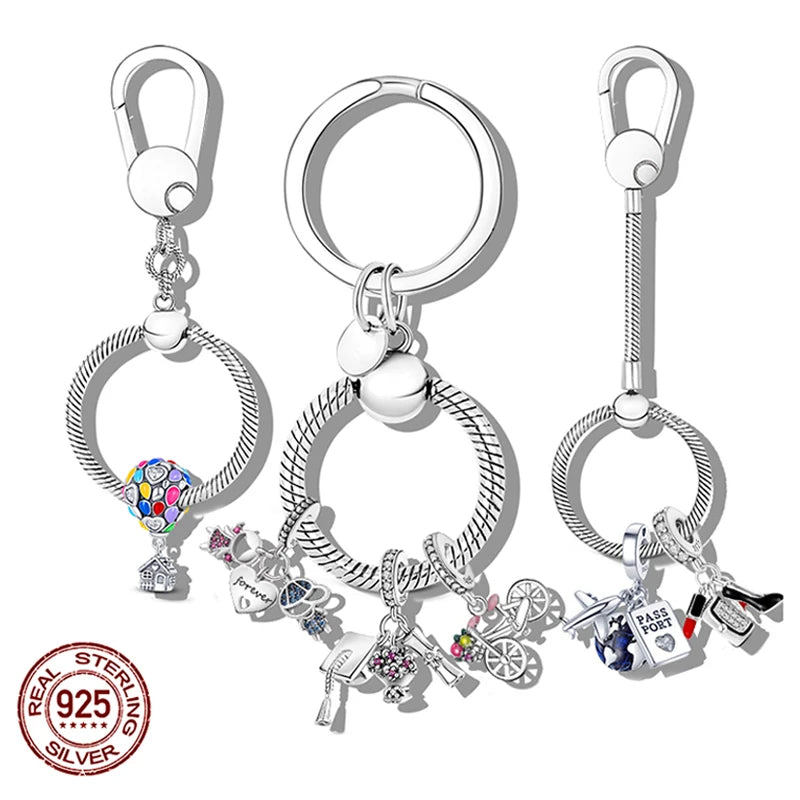 Pendant Charms 925 Sterling Silver Moment Key Ring Small Bag Holder Fit Original Pandora Bracelet Women DIY Jewelry Making Gift