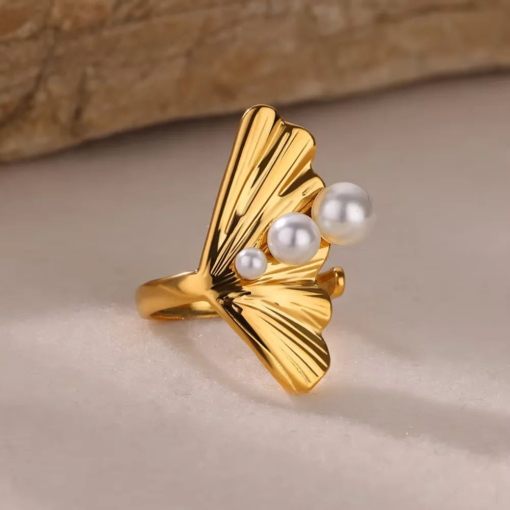 Freshwater Starfish Shell Opening Ring For Women New Fashion Gold Color Stainless Steel Anillos Summer Beach Jewelry Match Gifts