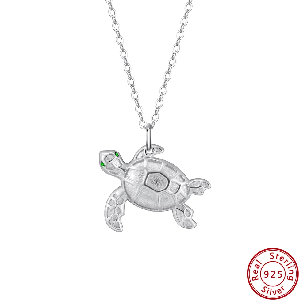 EFFIE QUEEN 925 Sterling Silver Funny Sea Turtle Pendant Necklace Zirconia Creative Gift for Women Jewelry Animal Necklace SN352