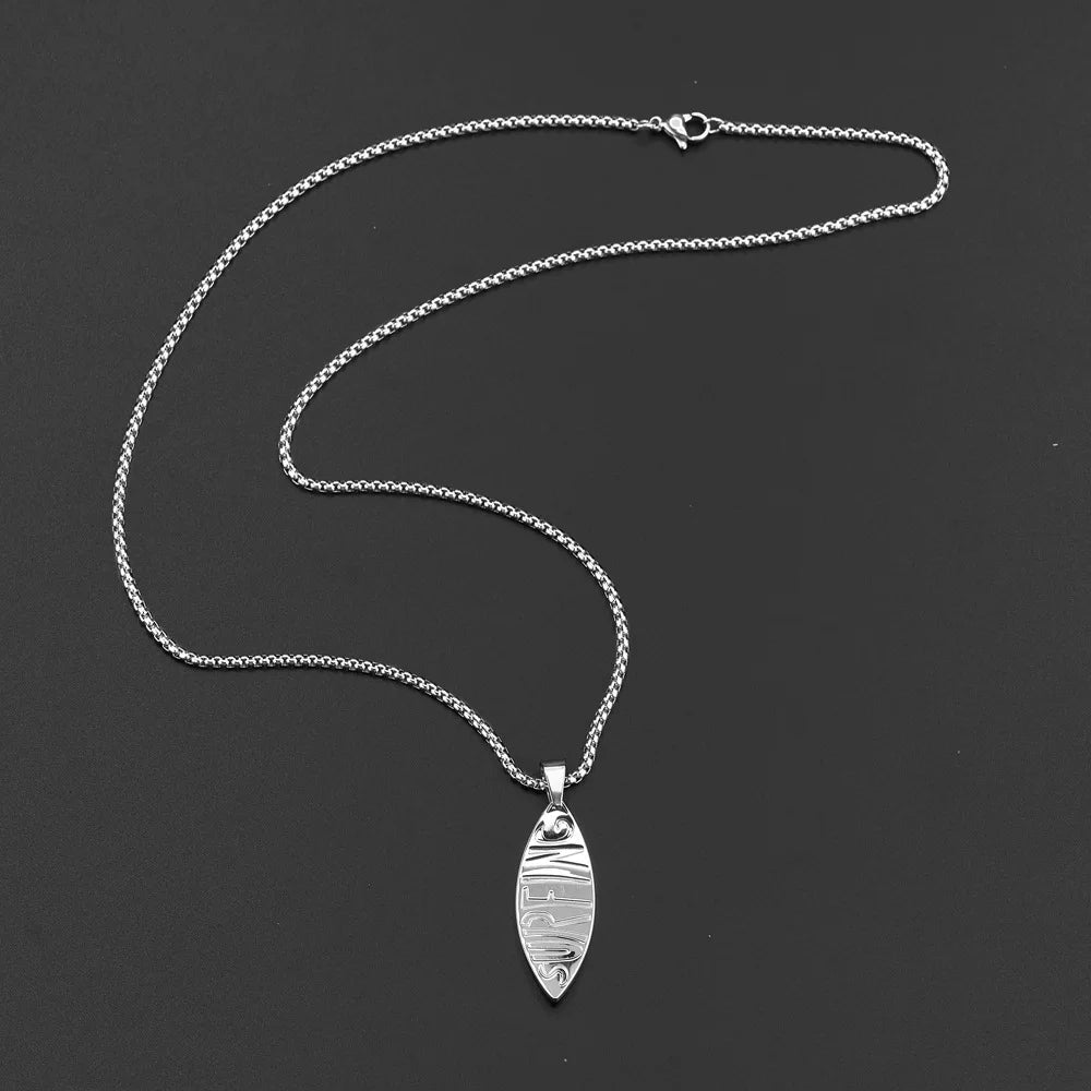 Stainless Steel Surfboard Pendant Necklace