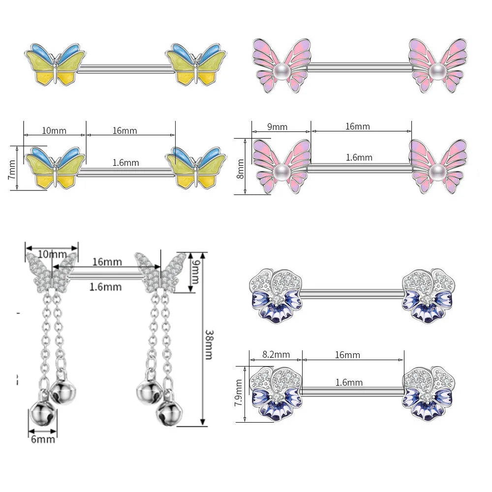 3pcs Belly Button Ring Nipple Piercing Sets Both Sides Screwed Sexy Body Nipple Rings Butterfly Flower Curved Navel Piercings