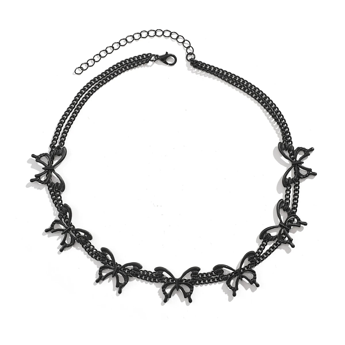 Ingemark Goth - Collar de cadena de clavícula con mariposa negra hueca para mujer, gargantilla corta multicapa vintage, regalo de joyería de Halloween