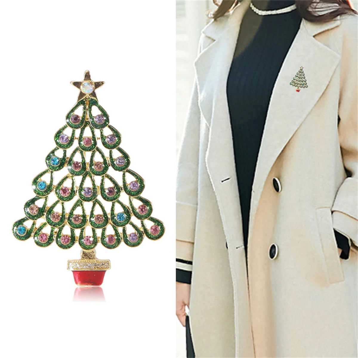 Luxury Exquisite Rhinestone Christmas Brooches Christmas Tree Enamel Brooch Pins for Women Fashion Jewelry New Year Party Gifts