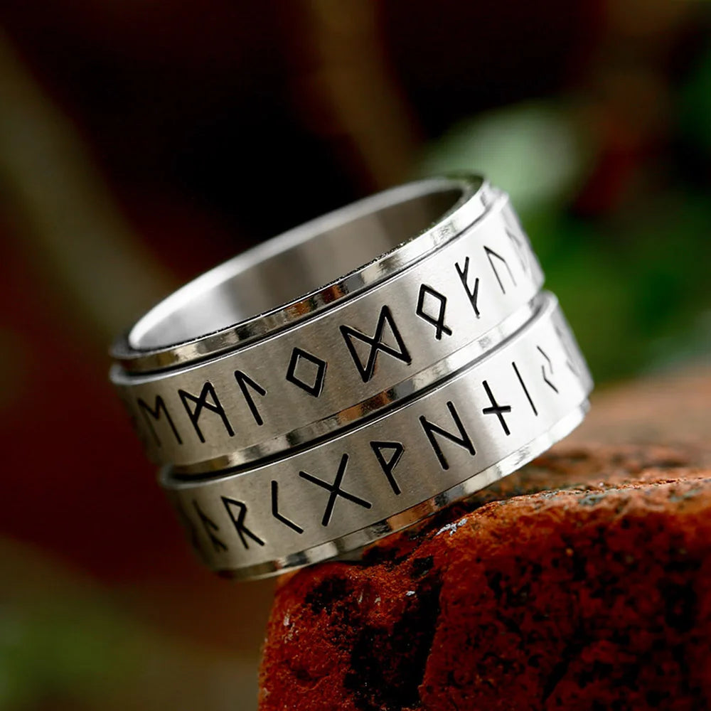 New Simple Double Viking Runes Ring For Men Women 316L Stainless Steel Rotatable Fashion Couple Amulet Jewelry Gifts Wholesale