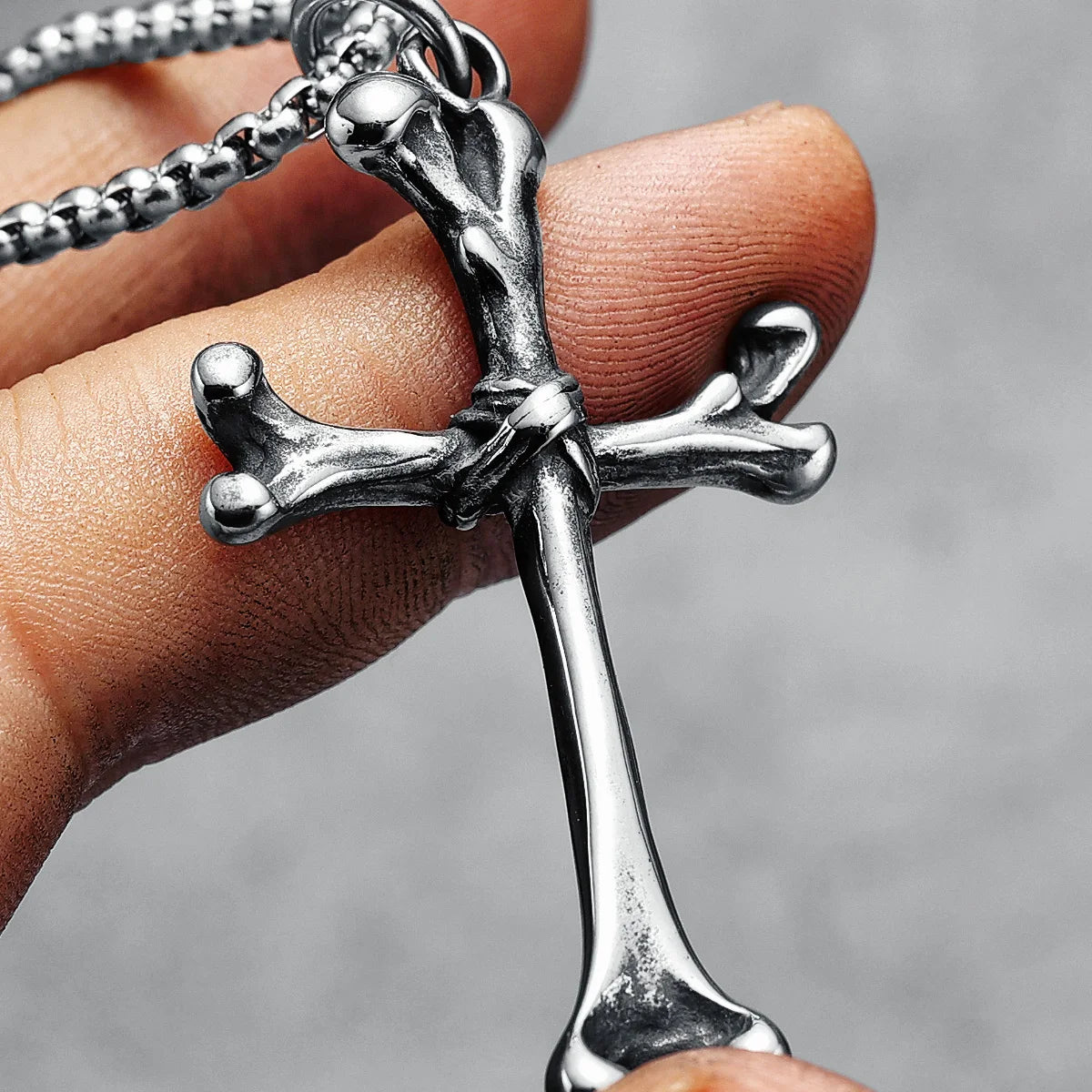 Bones Cross Men Necklace Creative Skeleton 316L Stainless Steel Pendant Chain Religion Rock Punk Rap for Biker Male Jewelry Gift