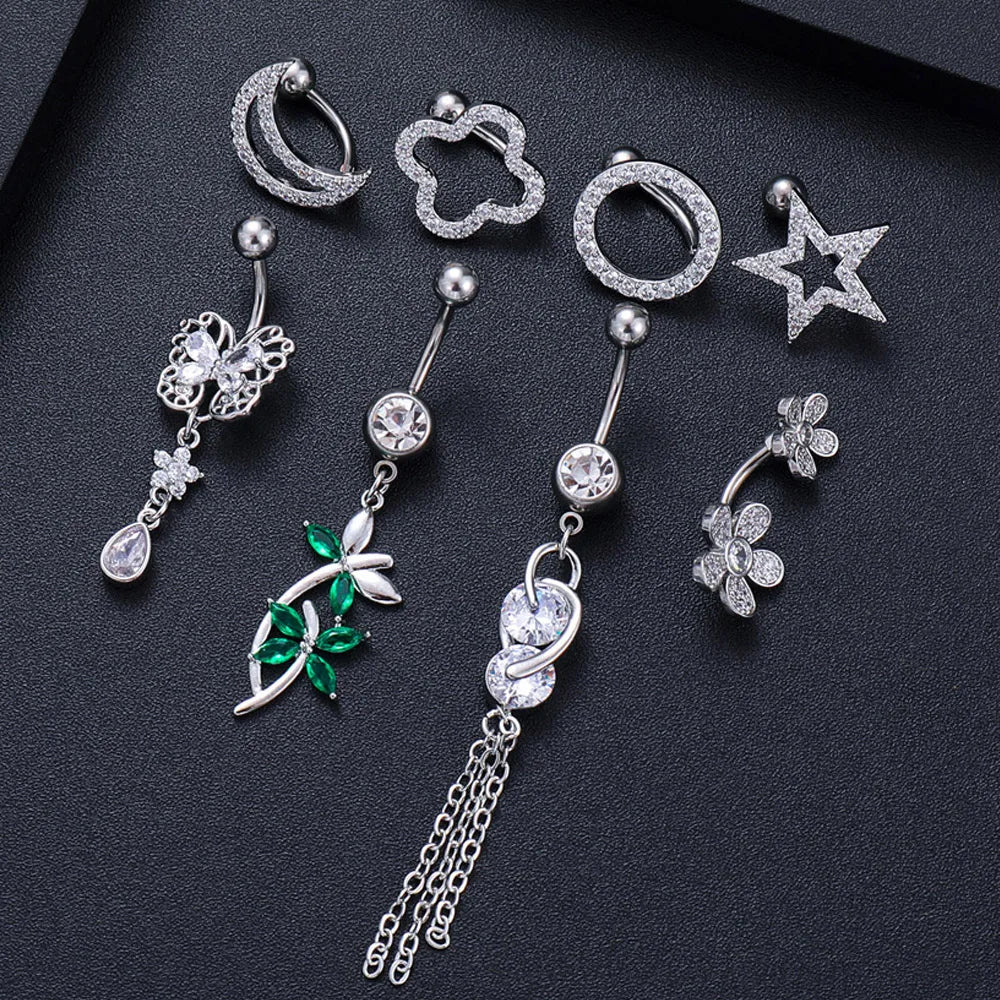 1PCS Fashion 316L Steel Belly Button Rings Dragonfly Flower Navel Piercing Ring Navel Button Body Belly Piercing Jewelry 2022