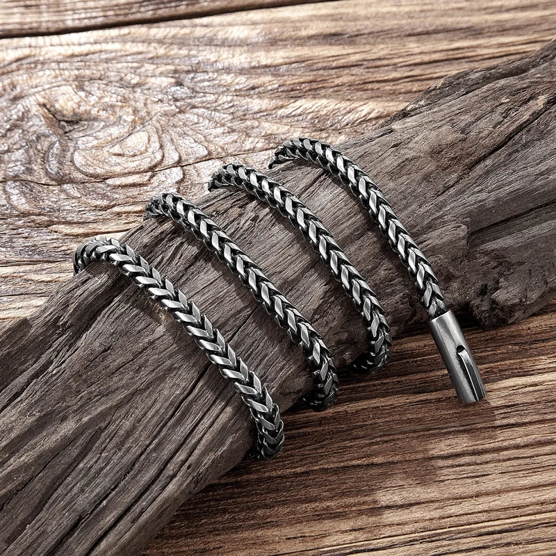 MKENDN Vintage Oxidized Cool Curb Cuban Chain Necklace for Men Stainless Steel Punk Rock Antique Cubic Foxtail Chain Male Gifts