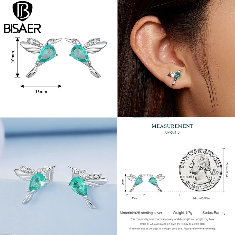 BISAER Real 925 Sterling Silver Butterfly Flower Stud Earrings for Women Exquisite Party Mini Ear Clip for Girl Original Design