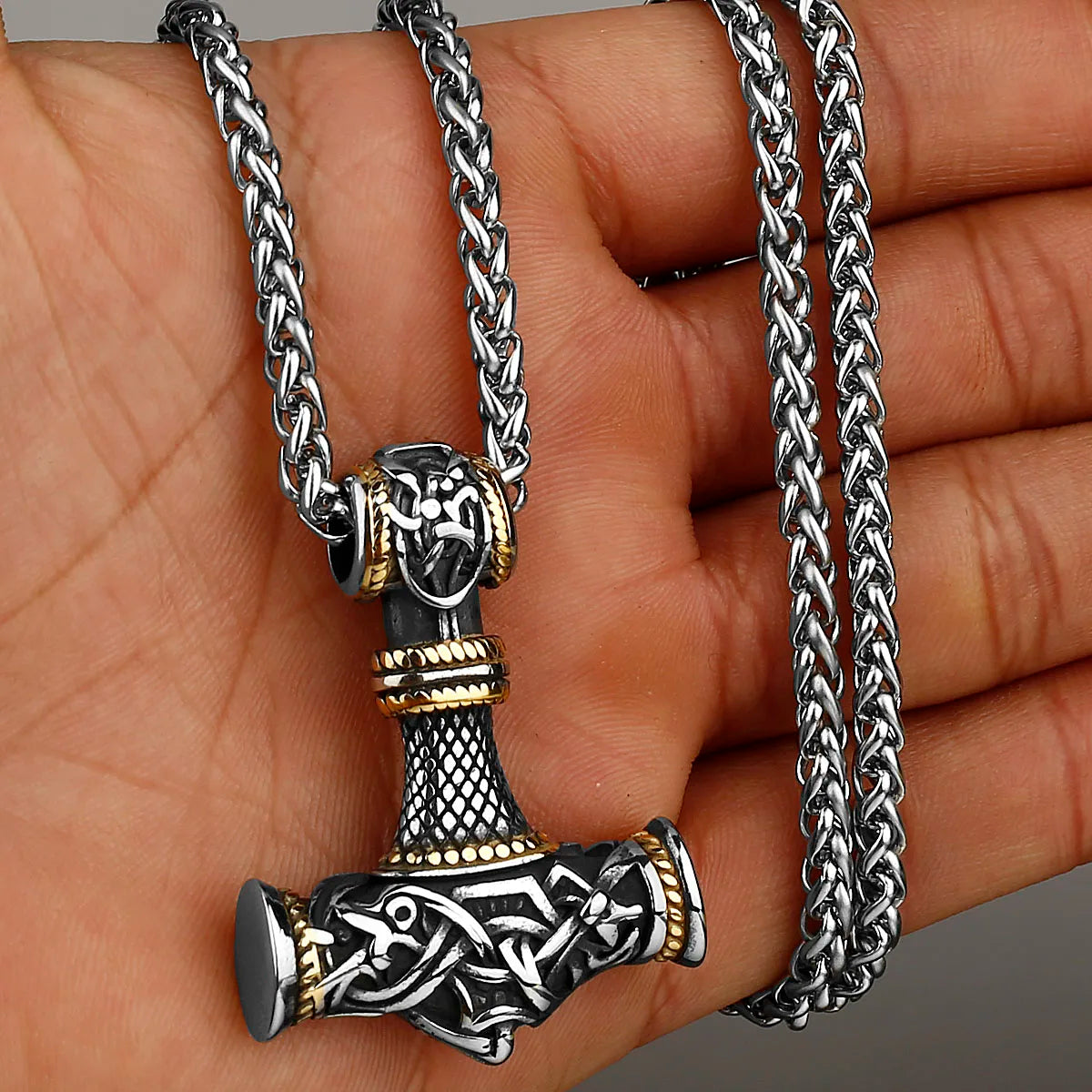 Viking Thor's Hammer Vintage Personality Necklace Stainless Steel Vegvisir Anchor Pendant Necklace Men's Amulet Jewelry Gift