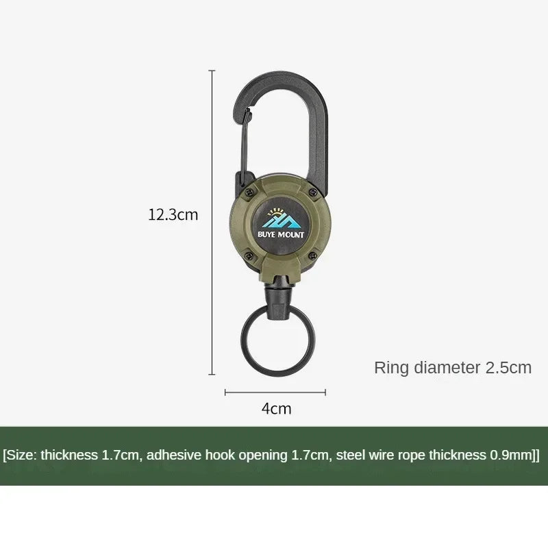 1pcs Heavy Duty Retractable Pull Badges ID Reel Carabiner Key Chain Steel Wire Rope Buckle Key Holder Outdoor Keychain Tools