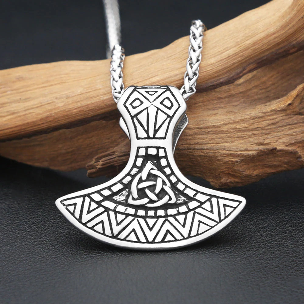 Vintage Viking Axe Head Thors Hammer Pendant Necklaces Stainless Steel Norse Odin Charm Men's Necklace Scandinavian Jewelry Gift