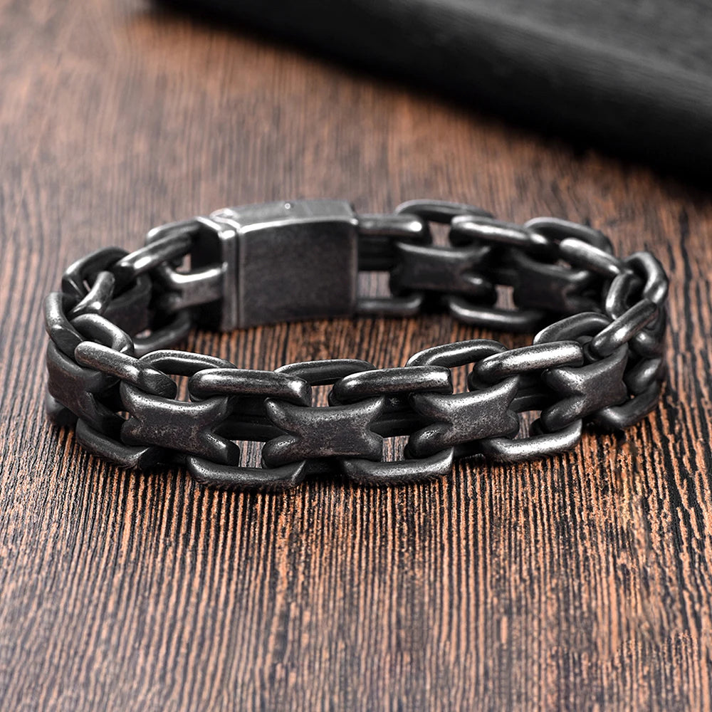 Vintage Heavy Double Zero Link Chain Bracelet For Men Boys Stainless Steel Fashion Punk Cuban Bangles Jewelry Gifts Dropshipping