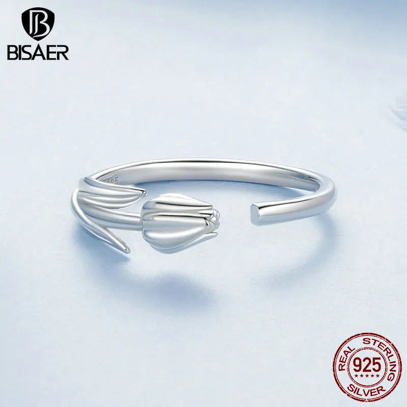 Boucles d'oreilles créoles tulipes en argent sterling 925 BISAER hypoallergéniques plaquées or blanc pour femme fête bijoux fins cadeau