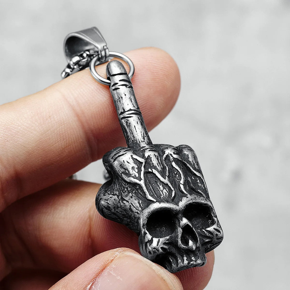 Middle Finger Necklace 316L Stainless Steel Men Skull Pendant Retro Chain Punk Rock Rap for Rider Male Jewelry Gift Dropshipping