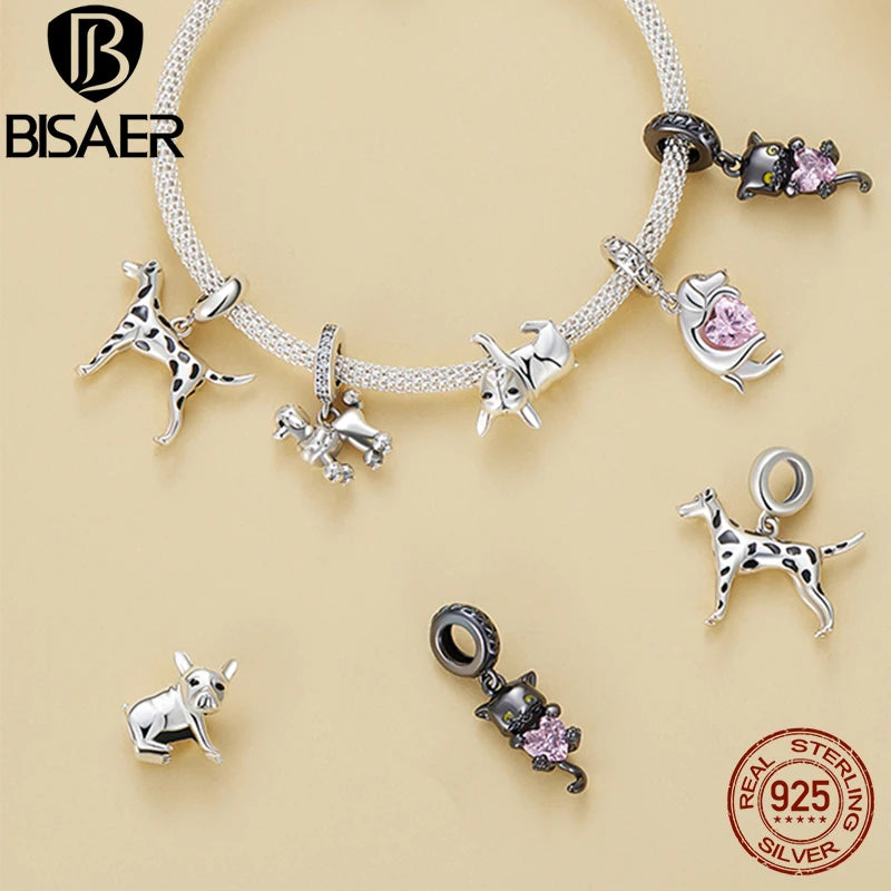 BISAER - Colgante de plata de ley 925 con forma de perro salchicha, diseño de animal doméstico, chapado en platino, apto para pulseras de mujer, joyería fina