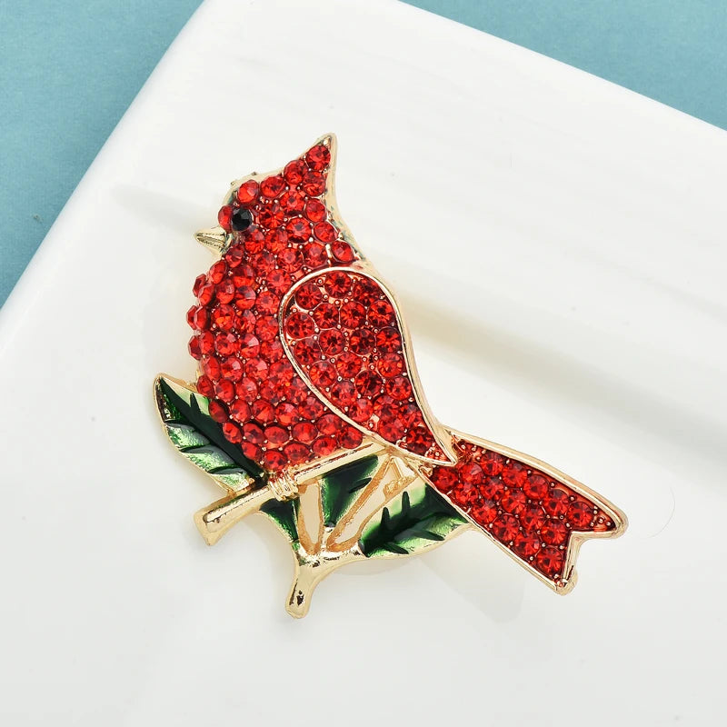 Wuli&baby Red Fat Bird Brooches For Women Unisex  Sparkling Rhinestone Beauty New Year Animal Party Office Brooch Pins Gifts