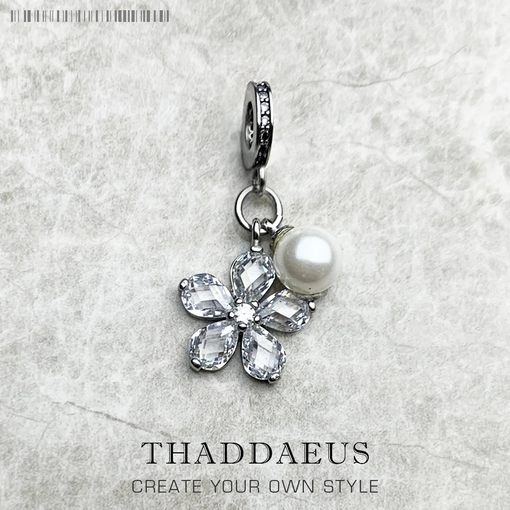 Charm Pendant Flower & Pearl Europe Accessories Club Jewelry For Women Spring Gift In 925 Sterling Silver