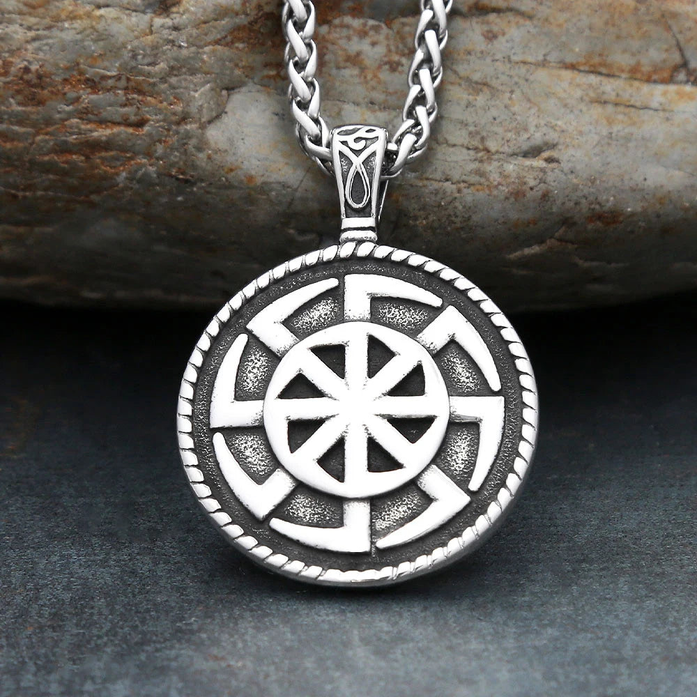 Vintage Stainless Steel Nordic Slavic Kolovrat Symbol Pendant Necklaces For Men Women Classic Ethnic Amulet Jewelry Wholesale