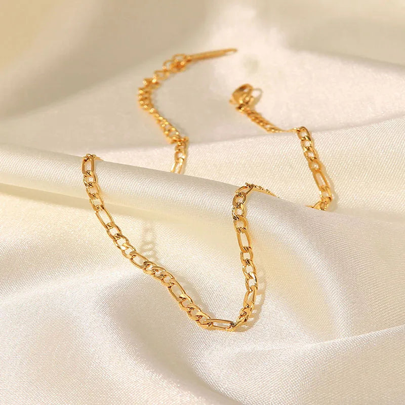 INS Trendy 18K Gold Plated Stainless Steel Figaro Chain Adjustable Anklet for Women Waterproof Foot Bracelet Beach Jewelry