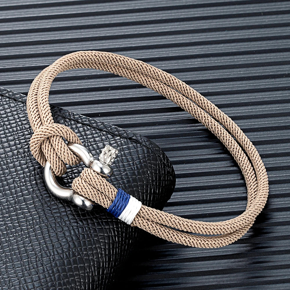 MKENDN Navy Blue Braided Rope Bracelet Stainless Steel Mini Horseshoe Shackle with Screws Bracelets for Men Women Couple Jewelry