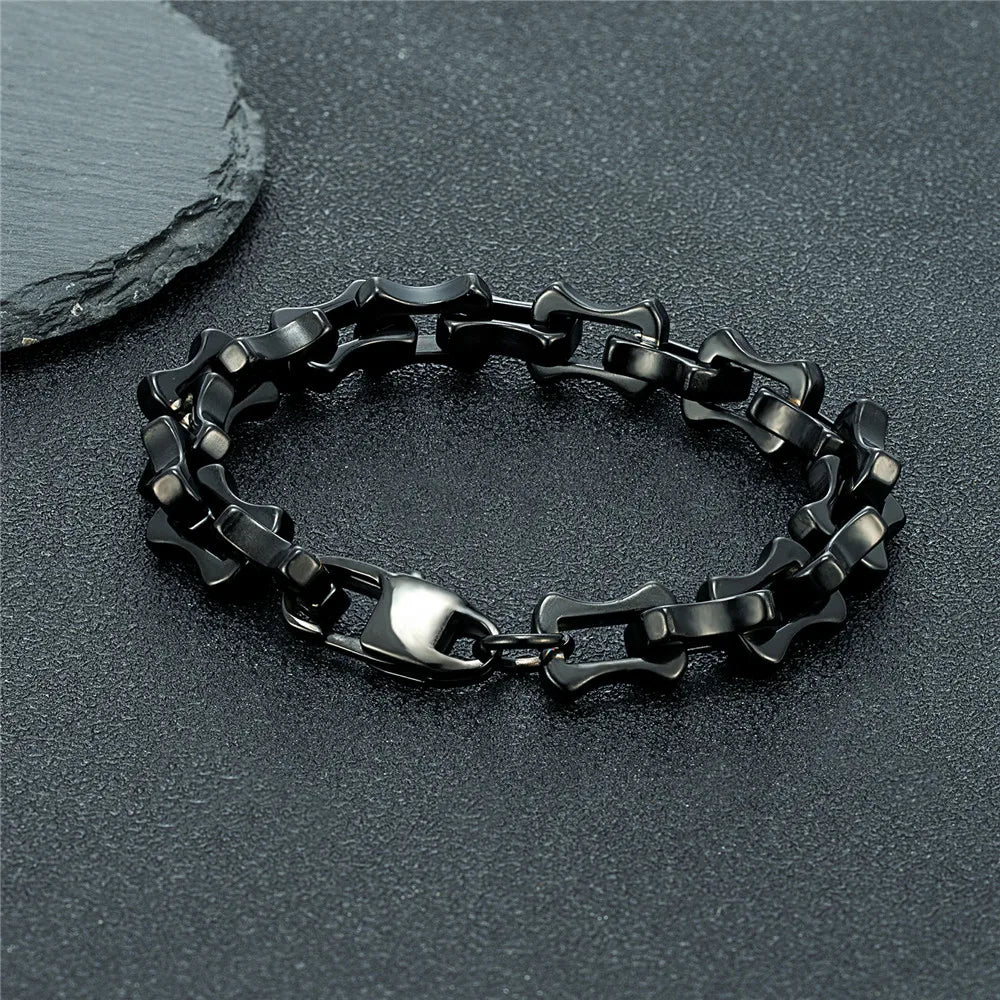 MKENDN  Locomotive Vintage Oxidized Black Keel Chain Link Men Bracelet Punk Stainless Steel Motorcycle Bracelets Male Jewelry