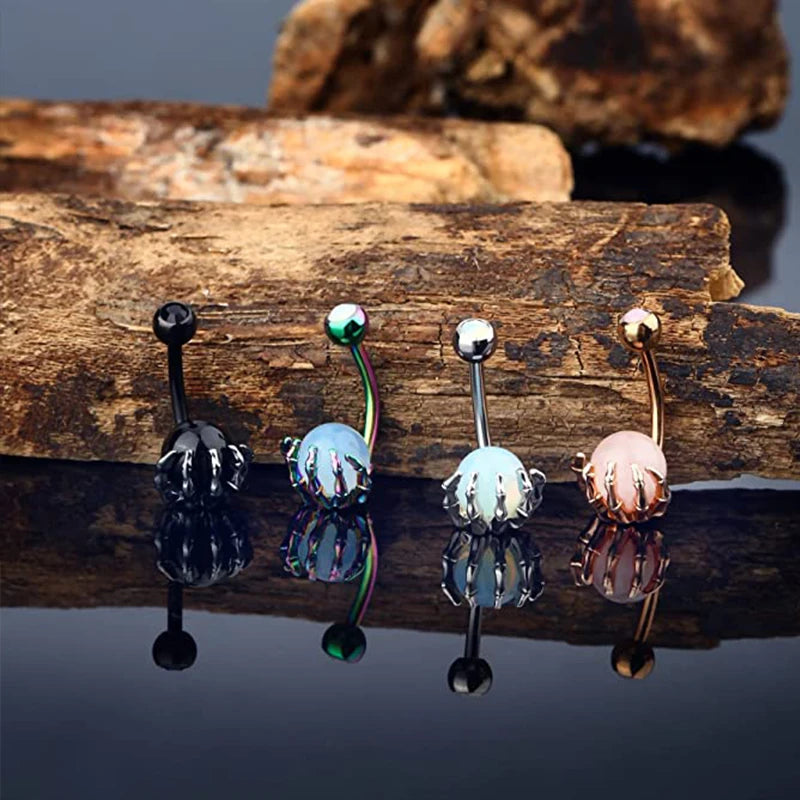 1pc Skeleton Hand Holding Stone Ball Belly Button Rings Piercing Umbigo Stainless Steel Claw Navel Rings Skull Hand Belly Ring