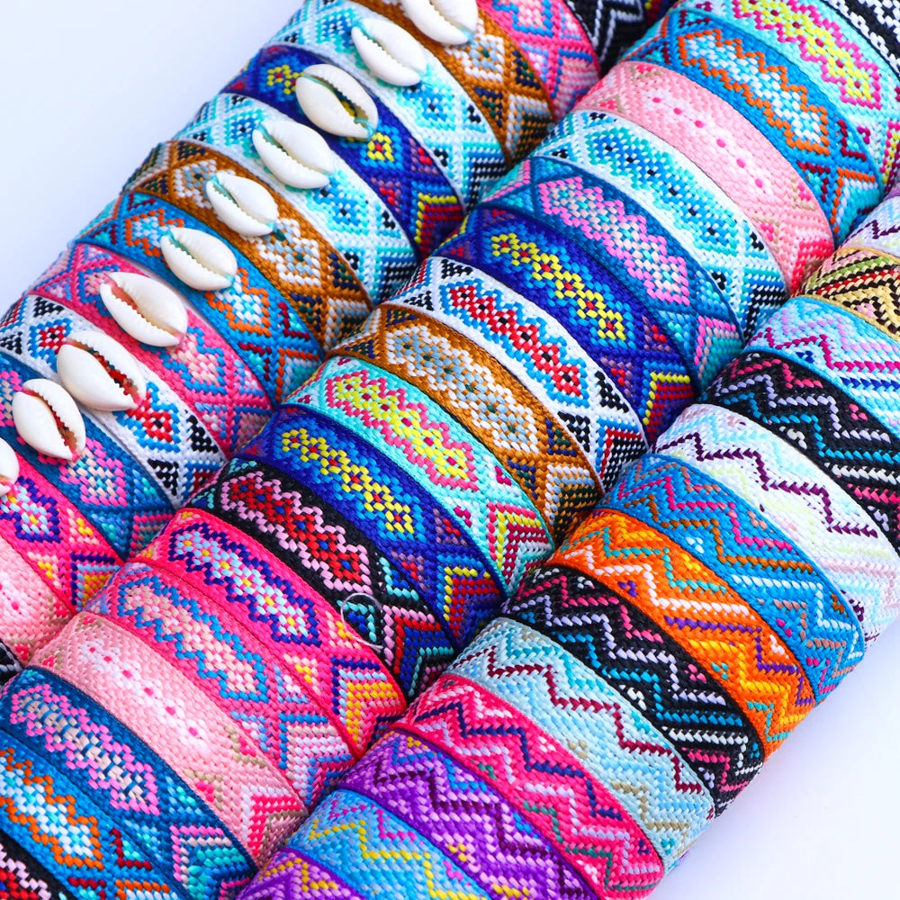 10Pcs/Lot Handmade Ethnic Bohemia Cotton Rope Woven Adjustable Friendship Briaded Bracelets for Men Women Beach Bangles Gifts