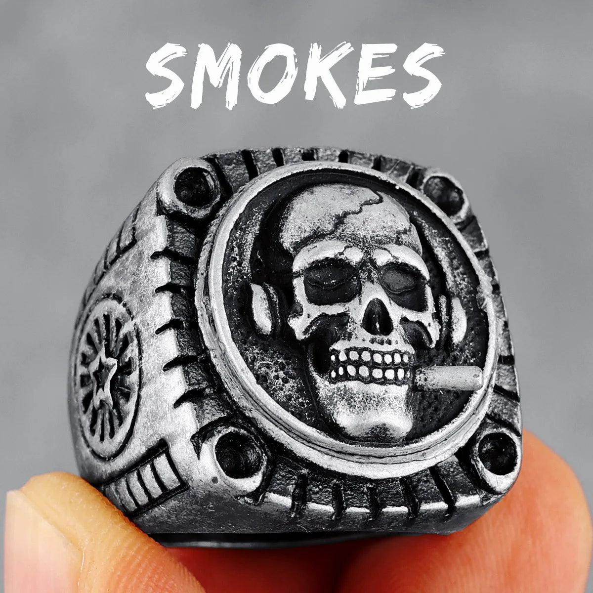 Skulls Badge Rings 316L Stainless Steel Men Ring Variety Retro Skeletons Punk Rock Punk for Rider Male Smoker Jewelry Best Gift