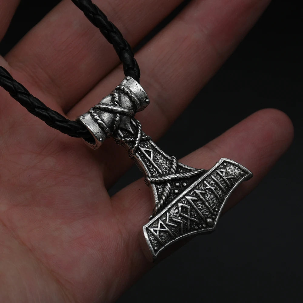 Collar con colgante de martillo de Thor vikingo para hombre, joyería de runas nórdicas vintage, amuleto de regalo