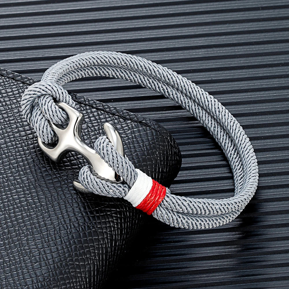 MKENDN Creative Contrast Double Strand Anchor Bracelets Men Women Nautical Survival Rope Bracelets Stainless Steel Anchor Buckle