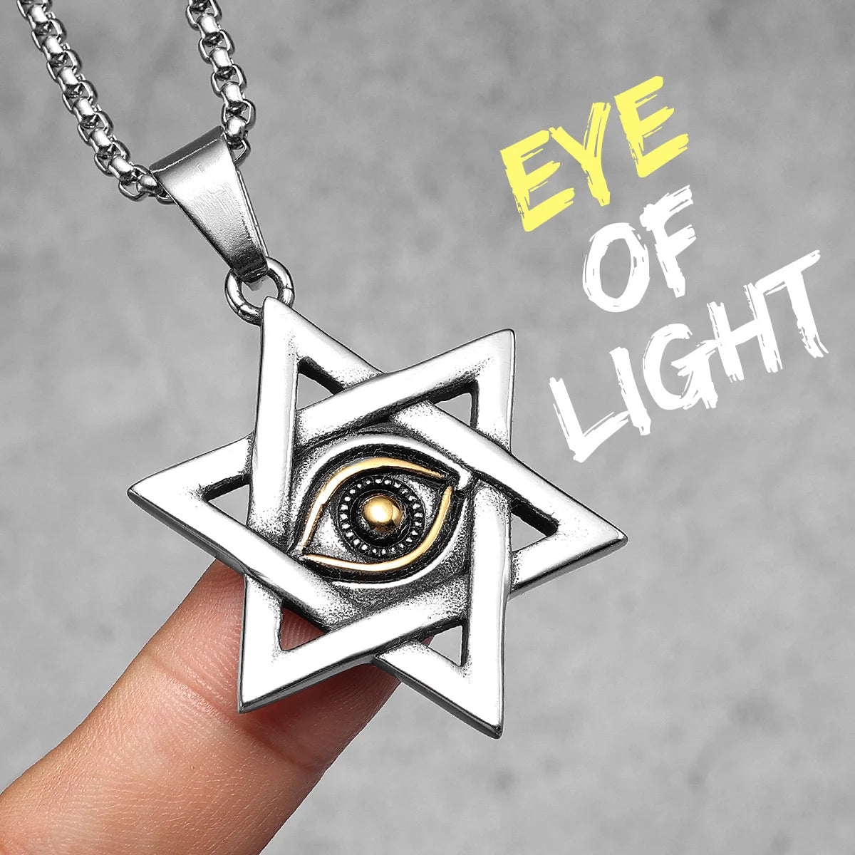 Eye of Light Pendant Six-pointed Star of David Necklace 316L Stainless Steel Men Chain Punk Rock for Male Jewelry Gift Wholesale