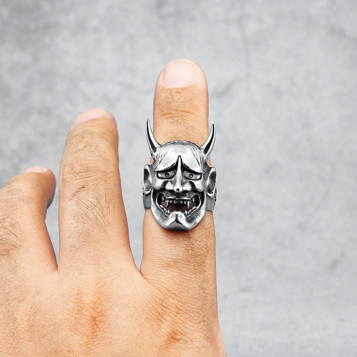 Bague Prajna en acier inoxydable 316L Genji Bushido pour homme, anneau de tête de fantôme, rock rap, fête pour motard, petit ami, bijoux, meilleur cadeau