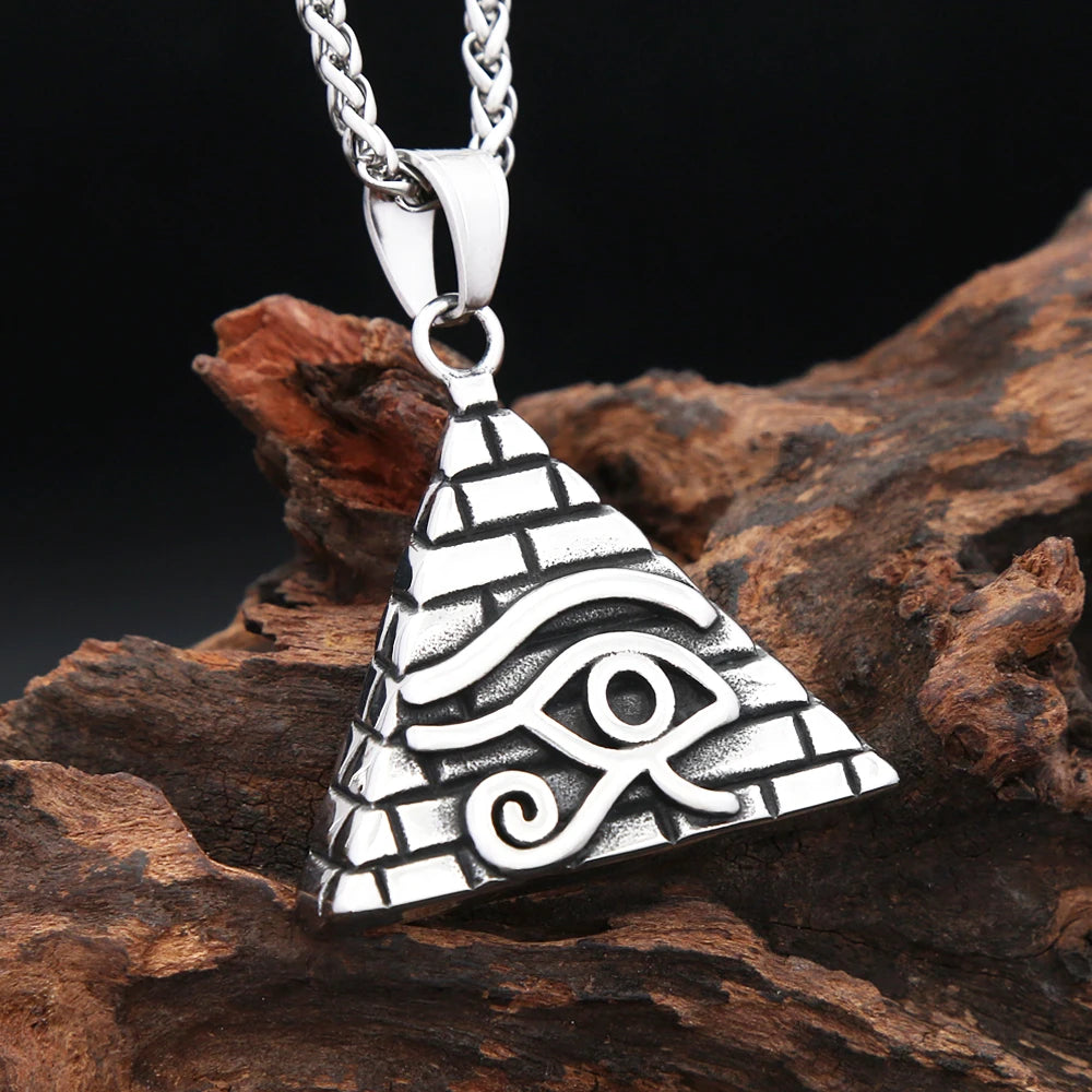 Vintage Fashion Eye Of Horus Pendant Necklaces For Men Stainless Steel Egyptian Pyramid Necklace Amulet Jewelry Gifts Wholesale