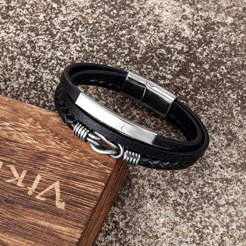 MKENDN Fashion Square Knot Bracelet Men Women Multilayer Braid Genuine Leather Bracelet Wth Stainless Steel Magnetic Buckle