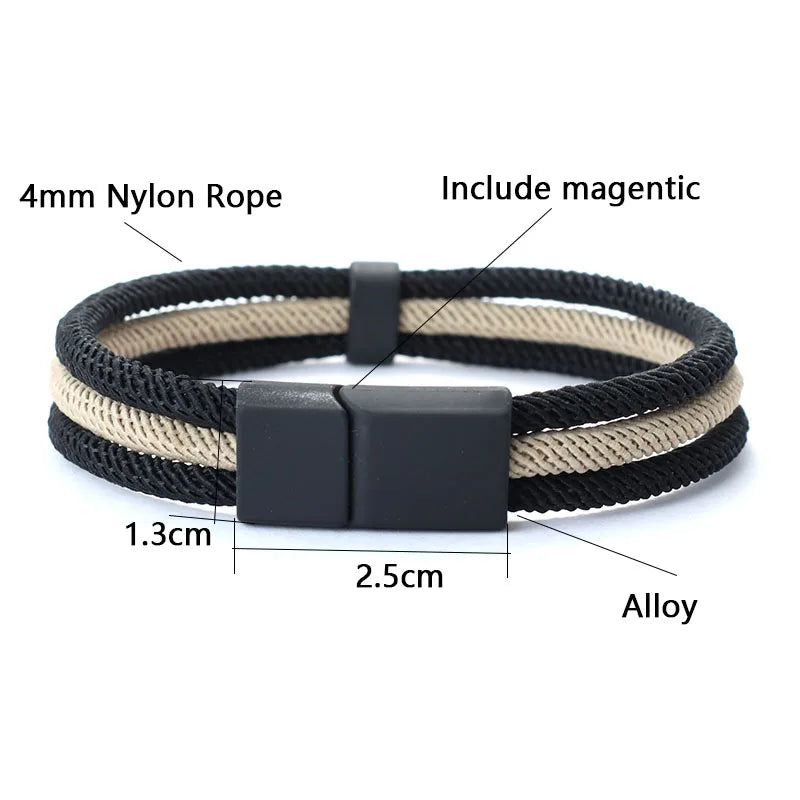 Noter New Fashion Men Rope Bracelet Openable Magnet Buckle Cool Biker Accessories Matching Wrap Braslet Gift For Him Pulseira