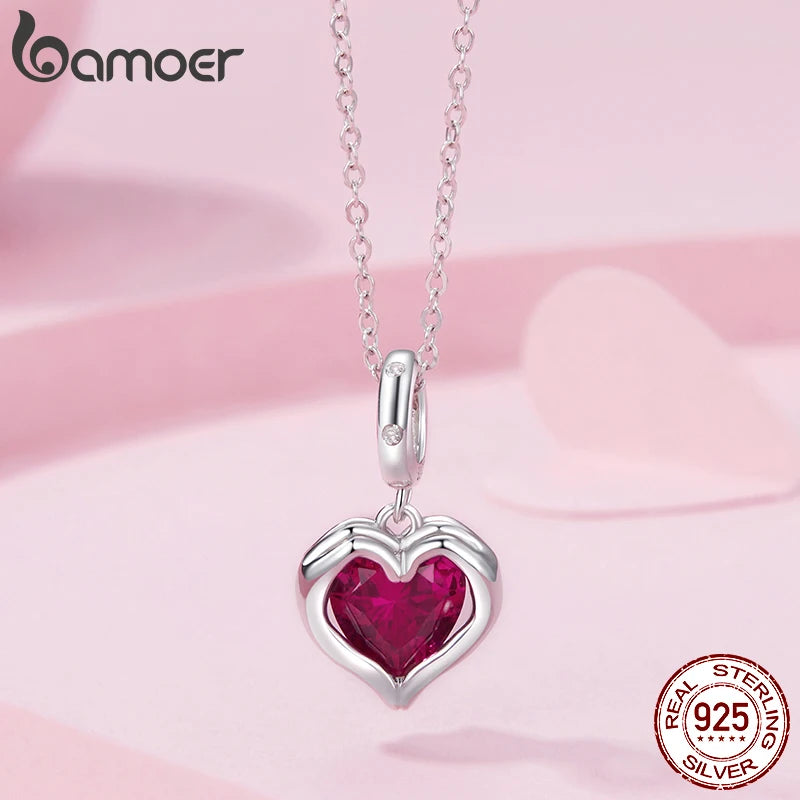 Pendentif en forme de cœur en argent sterling 925 BAMOER adapté au bracelet original DIY Bamoer Charm pour la fabrication de bijoux cadeau de Noël